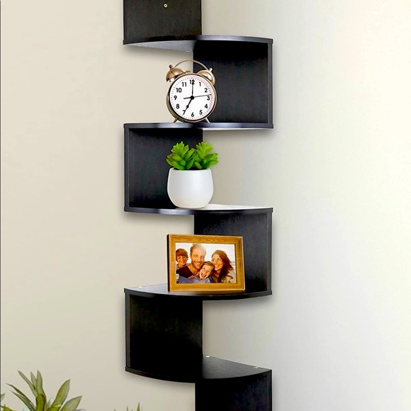 5 Tier Wall Mount Corner Self, 7.75 “Wx7’  Dx48.5’, Color:Espresso, - Picture 2 of 9